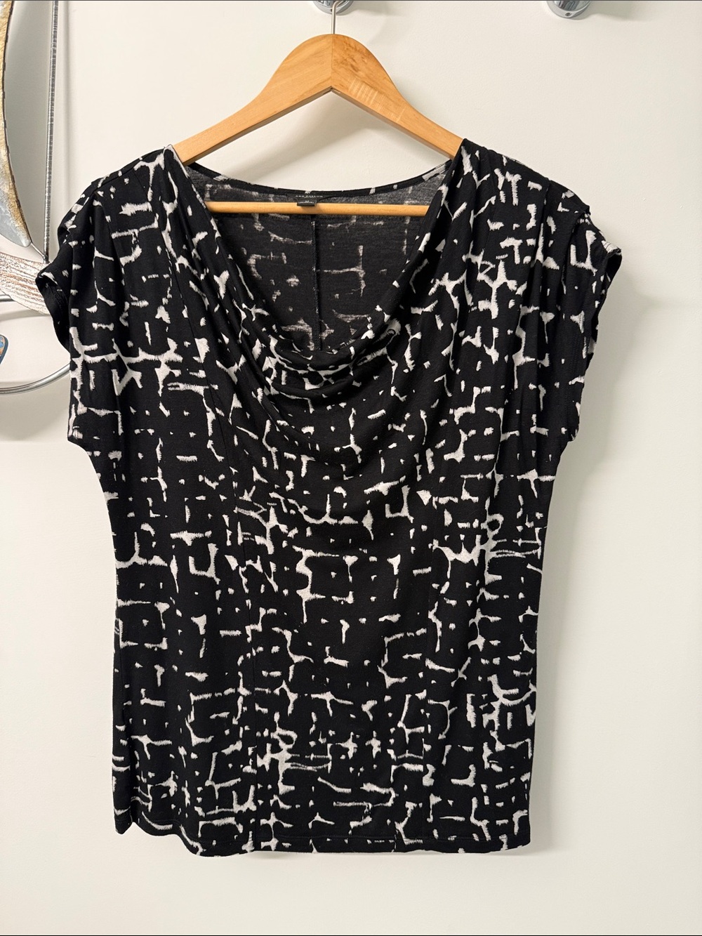 Ann Taylor Black and White Cowl Neck Blouse